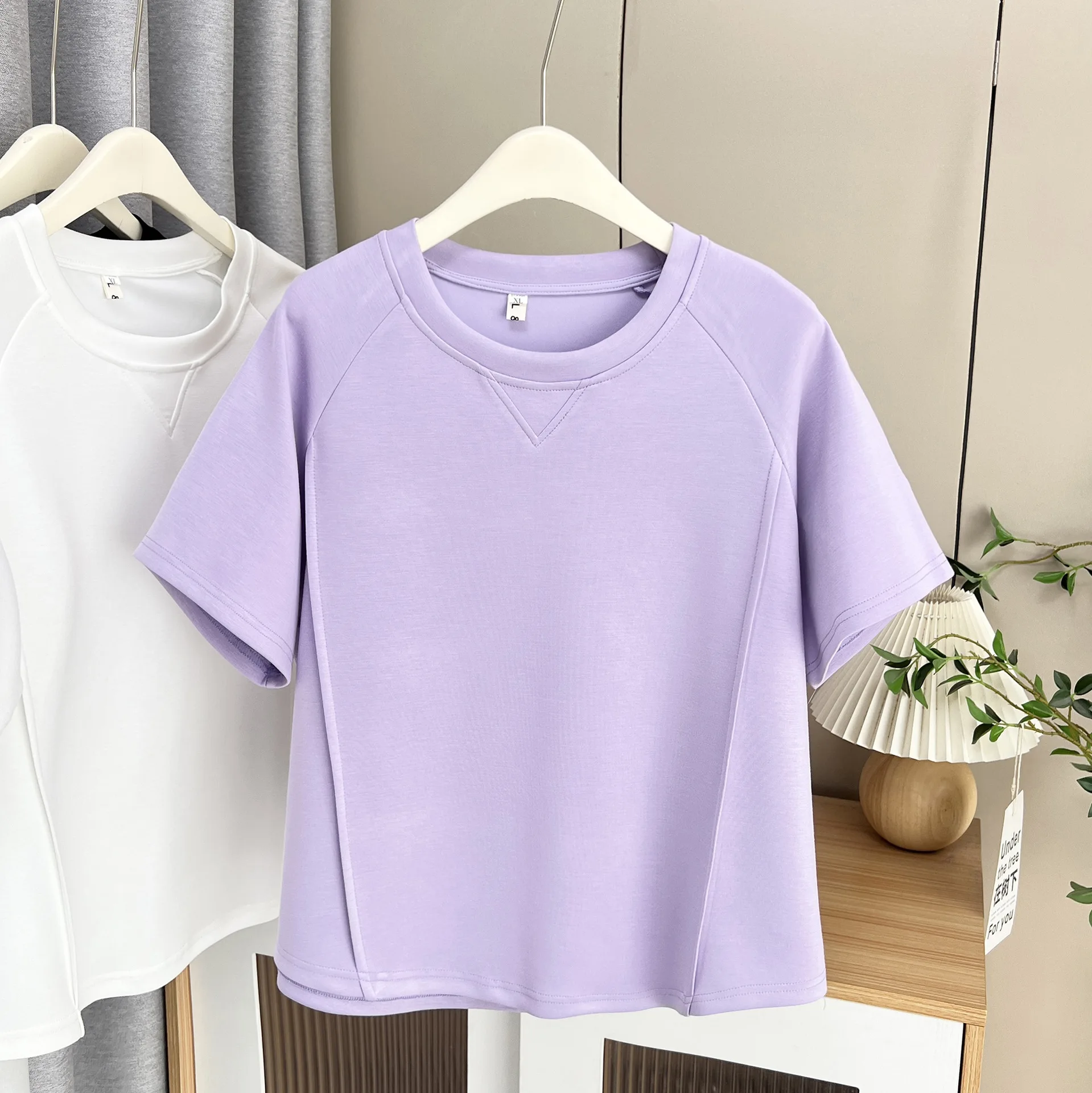 

Топ больших размеров 100 кг, летняя новая простая однотонная тонкая футболка с 3D вырезом и короткими рукавами, женская футболка 6621