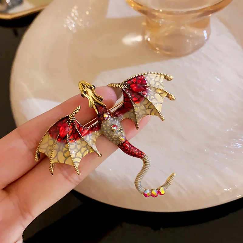 Colorful Zircon Enamel Flying Dragon Brooch For Women Men Unisex  Suit Coat Scarf Brooches Pins Party Casual Jewelry Accessories