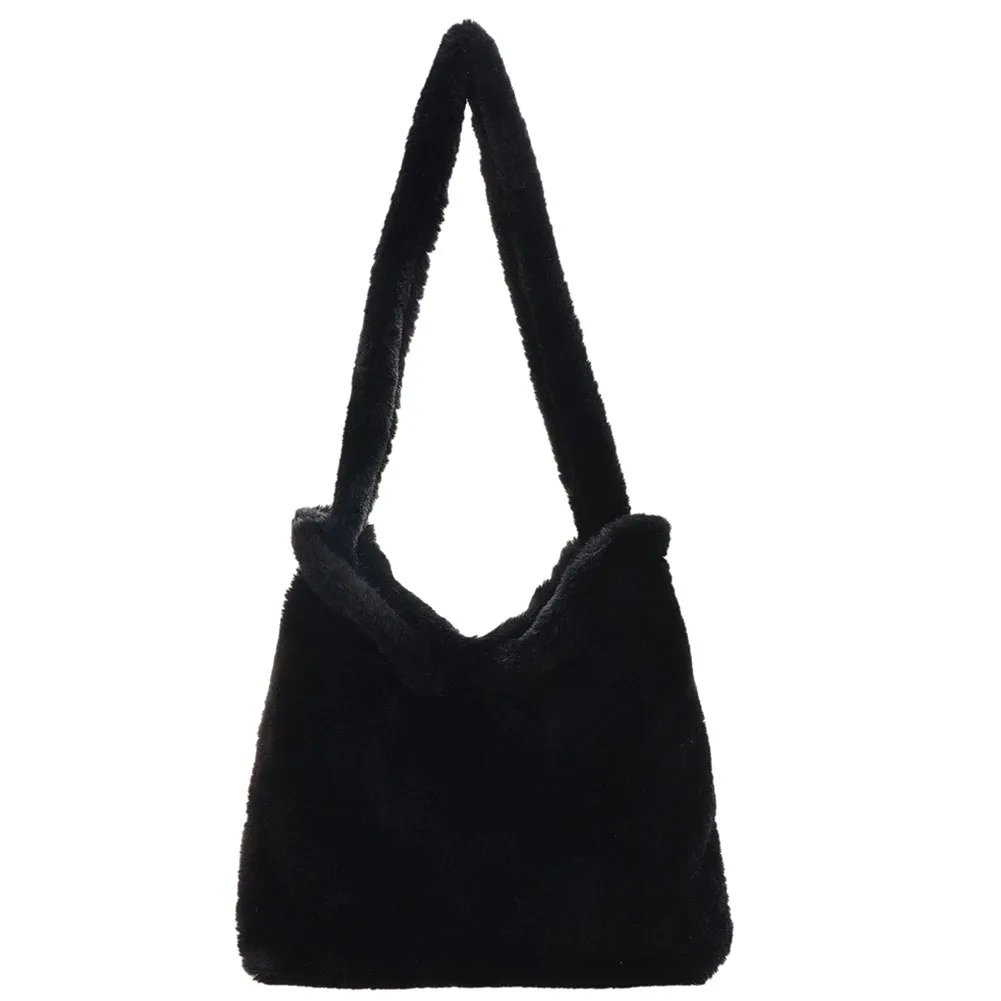 Women Fashion Plush Shoulder Bag Cute Heart Plush Tote Bag Large Capacity Stylish Underarm Bag Casual Armpit Bag Daily Sling Bag