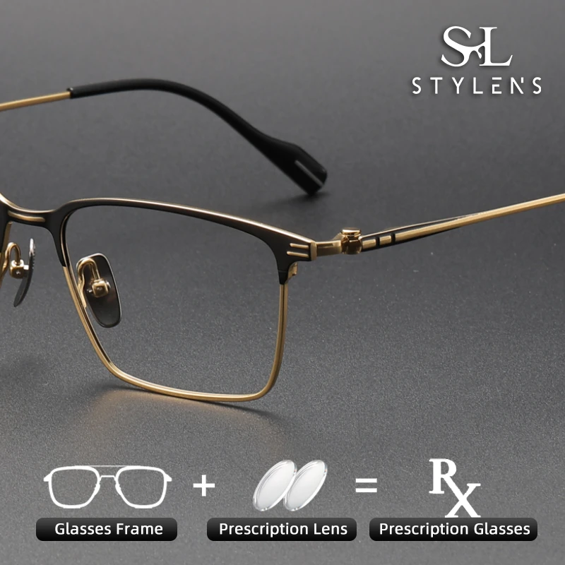 

STYLENS pure titanium large frame eyebrow glasses men women two-color electroplated optical prescription customized glasses70800