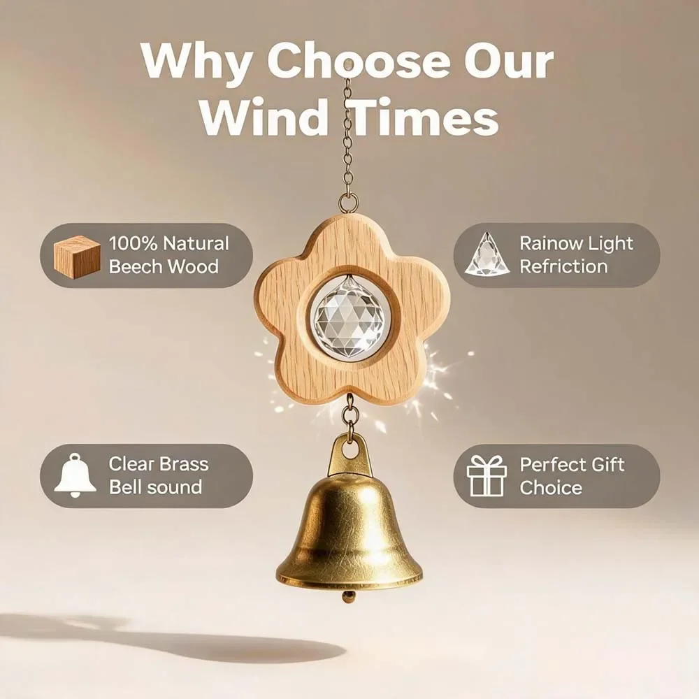 Cute 4pcs Solid Wooden Sunlight Catcher Wind Chime Spinner Sunlight Reflected Rainbow Maker Decorative Glass Hanging Sun Catcher