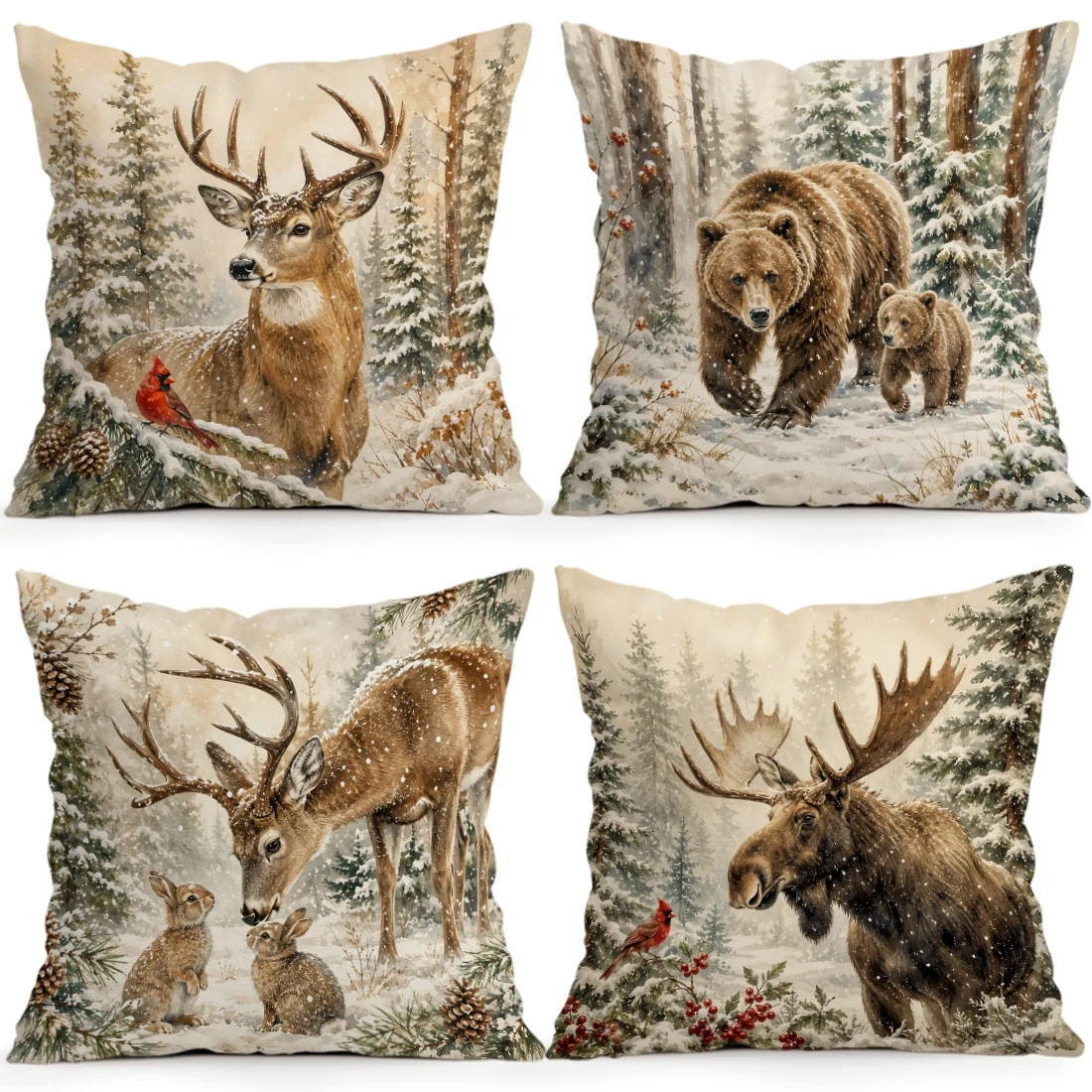 Snow Forest Animals Pillowcase Printed Polyester 40/45/50cm Throw Pillowcover Decorative Sofa Cushion Pillowslip Home Decor