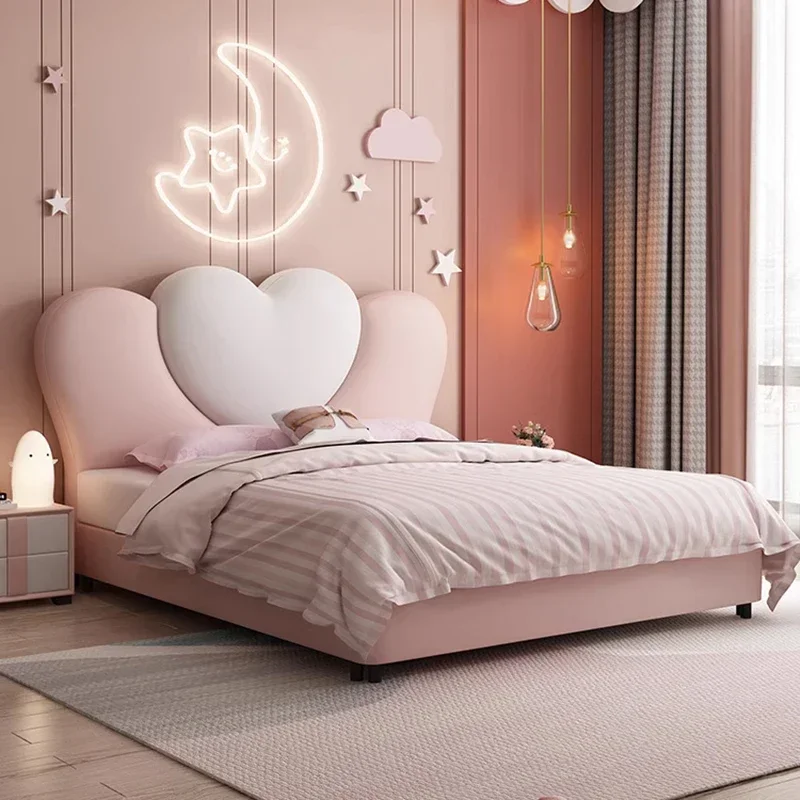 

Princess Leather Bed Headboards Bedroom Modern Double Beauty Bed Sun Sleeping Children Storage Cama Solteiro Unique Furniture