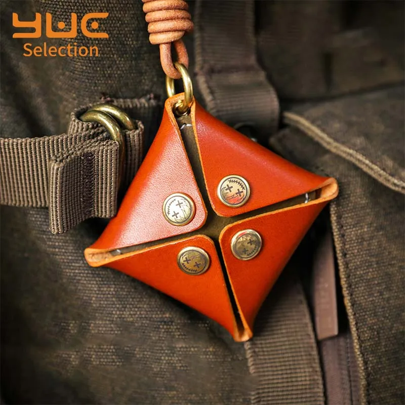 YUC Fingertip Gyro Cowhide Storage Bag Buckle Vintage Durable Casual Pockets Mini Handbag EDC Outdoor Key Case Fashion Gift