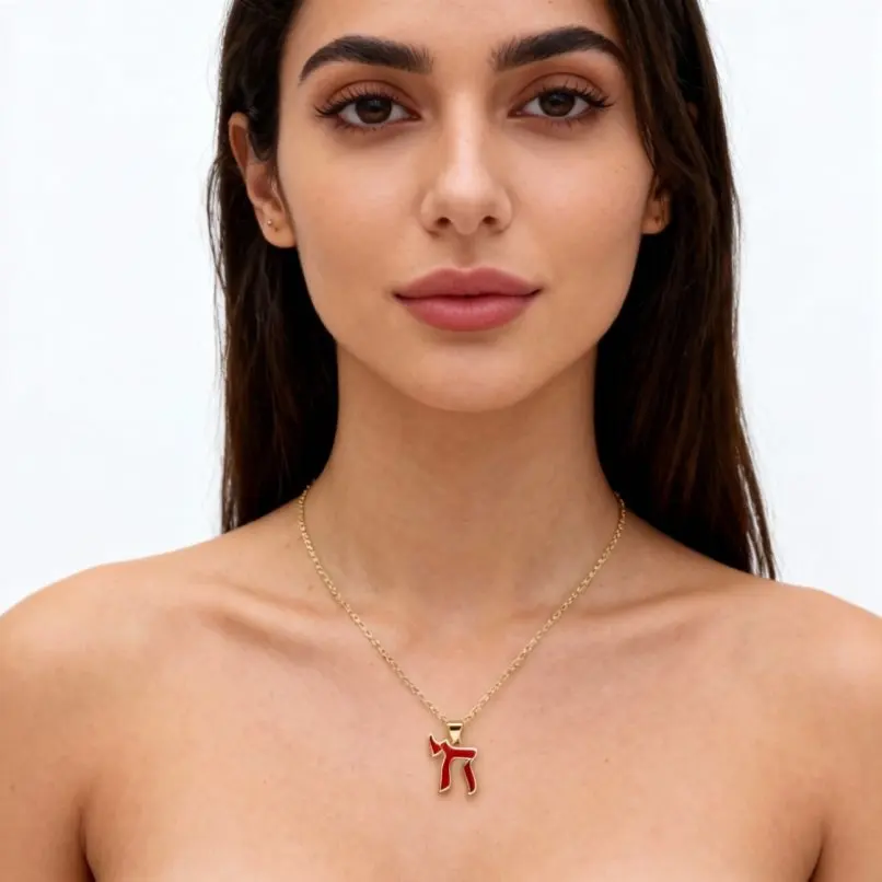 10 piezas de collar de cadena de cobre color oro rojo con esmalte, alfabeto religioso judío de la Cabala hebreo Chai, joyería de 18+2 pulgadas