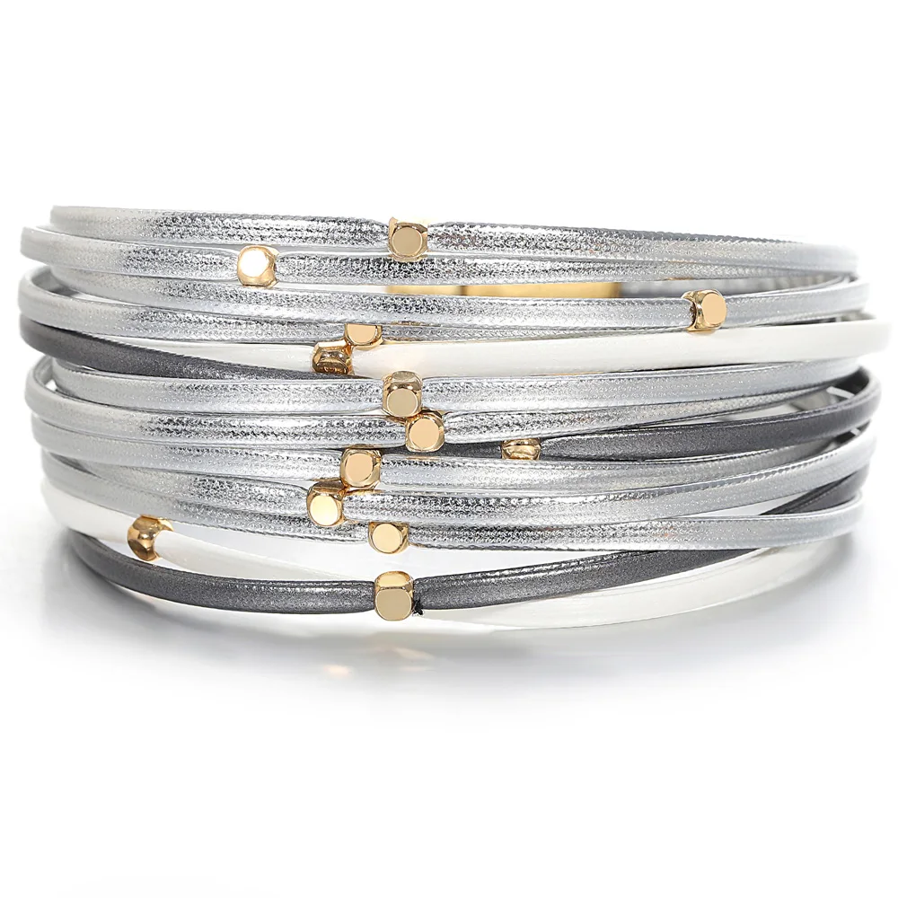 ALLYES Vintage Metal Beads Soft Leather Bracelet for Women Charm Slim Strips Bangles & Bracelets Female Party Jewelry