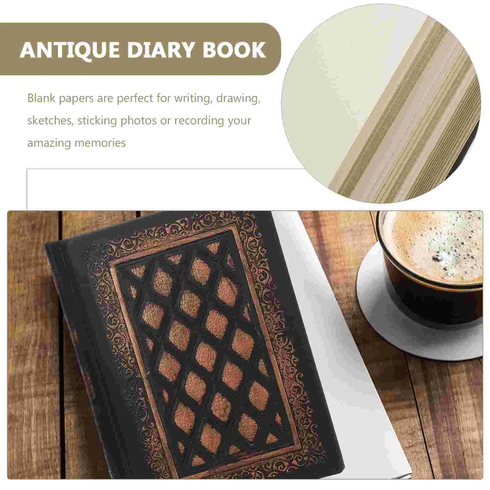 European Notebook Fancy Cover Notepad: Blank Writing Journal Book Decorative Album Notebook DIY Scrapbook Notebook Black Golden