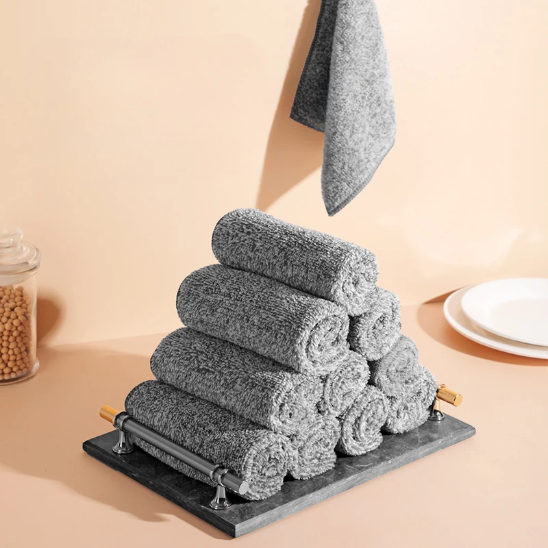 1/5pcs Household Kitchen Towel Bamboo Charcoal Fiber Thickened Absorbent Wipe Cleaning Dishcloth Decontamination Scouring Cloth