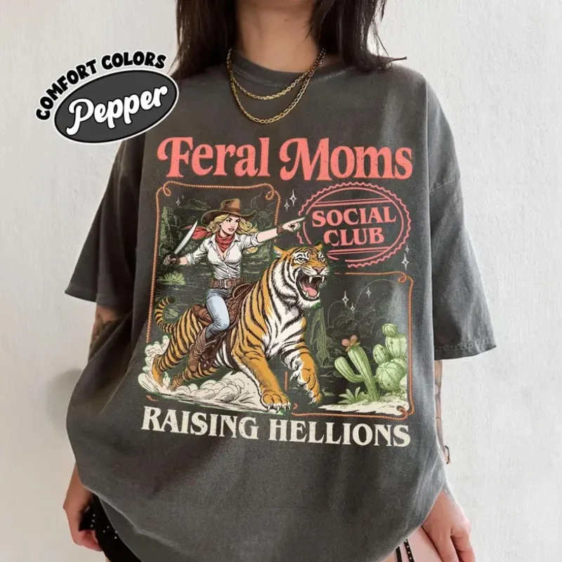 Feral Moms Social Club Shirt Comfort Colors, Funny Mom Vibes Tshirt, Mother’s Day Trendy Mom Life Apparel