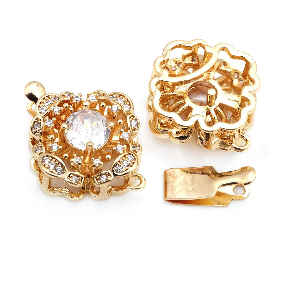 4 Sets 18K Gold Color Brass and Zircon Flower Necklaces Connect Clasps High Quality Jewelry Making Supplies Accessories