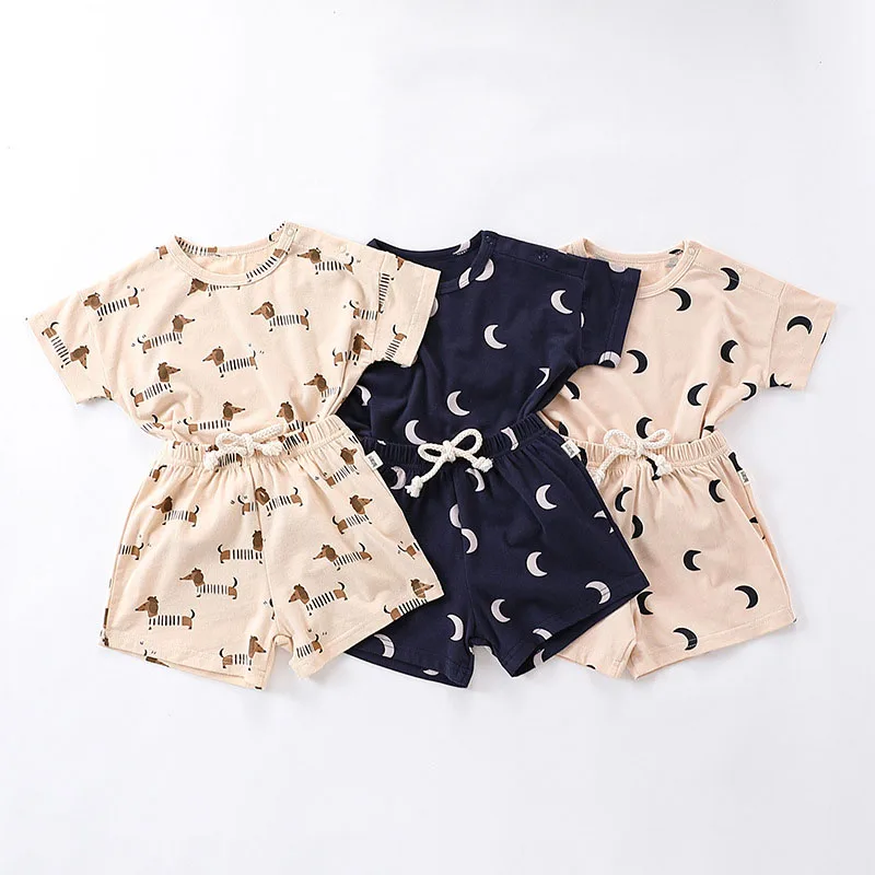 1-5T Toddler Kid Baby Boy Girl Clothes Set Summer Cotton Short Sleeve T Shirt Top Shorts Set Casual Infant Two Piece Set Outfit