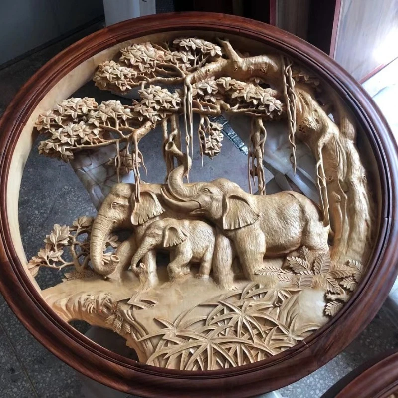 Dongyang wood carving carving disc pendant, lotus fish and bird hollow solid wood gift wall hanging custom wooden log