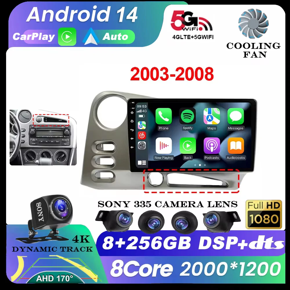 

Android 14 For PONTIAC Vibe 2003 2004 For Toyota Corolla Matrix E140 2003 - 2008 Radio Multimedia Navigation GPS Player Carplay