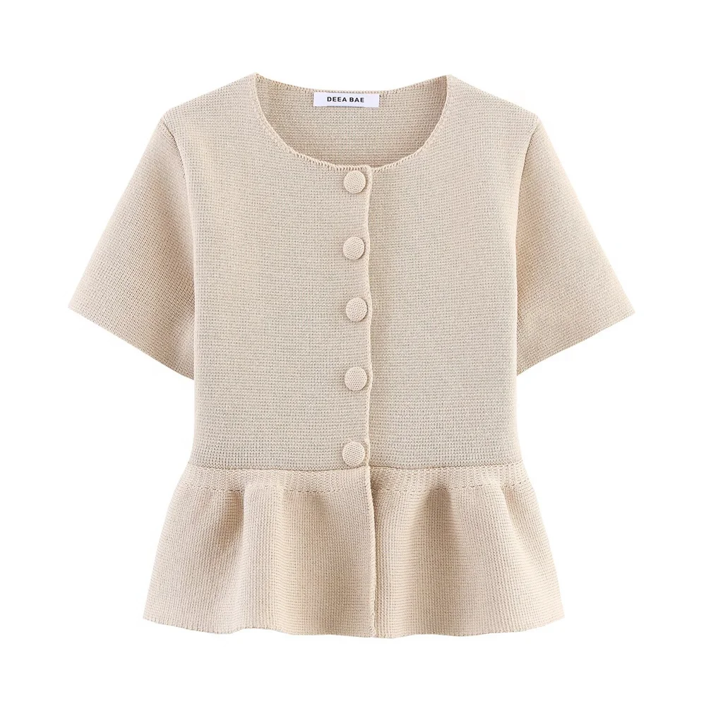

UNIZERA 2025 new women's casual fashion European and American style design short sleeved short skirt knitted jacket