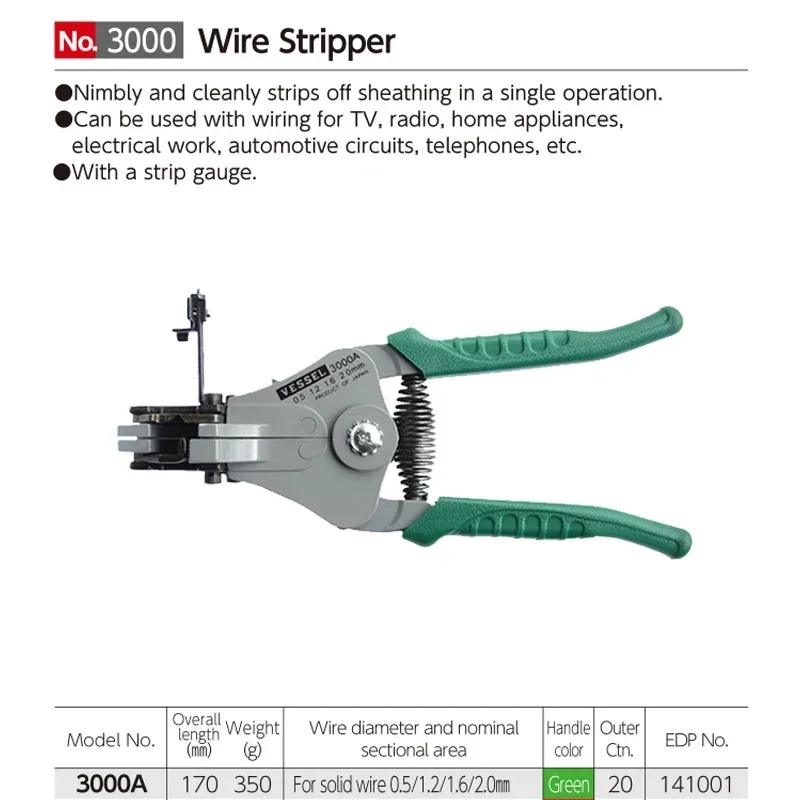 VESSEL Franchise special tool NO.3000A B C, wire stripper, desquamation pliers, professional wire pliers, repair hand tools