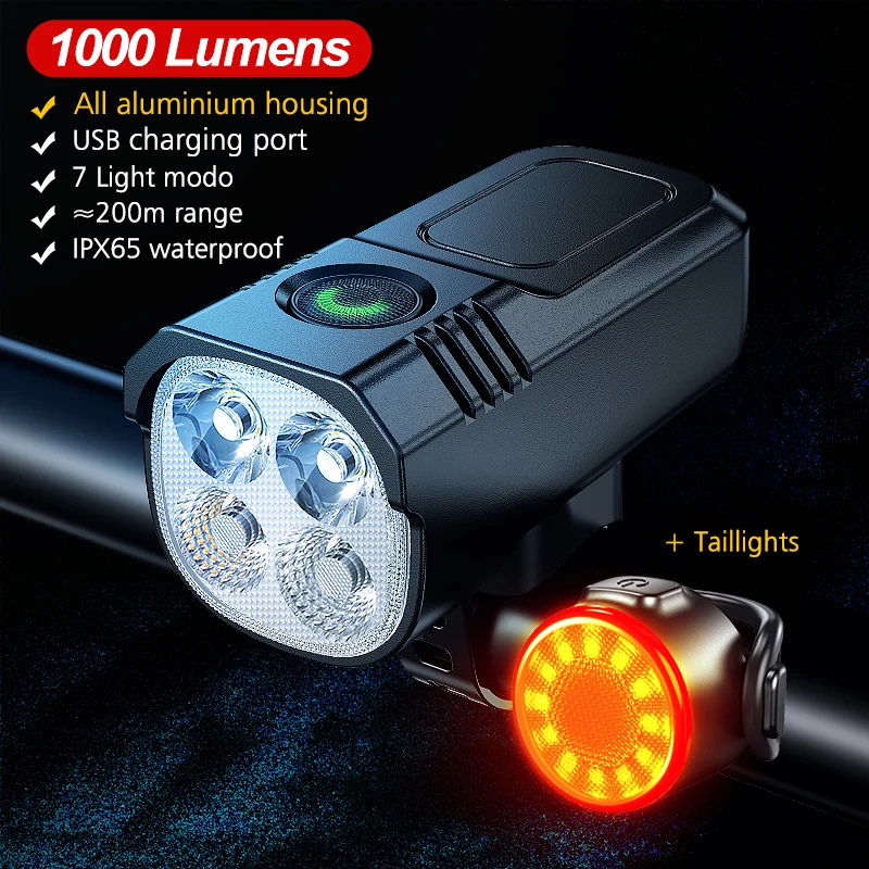 

Bicycle Front Light 1000 Lumen Bike Light 2000mAh Waterproof Flashlight Type C Charging MTB Road Cycling Lamp Ultra Mini Light