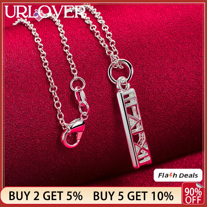 

URLOVER 925 Sterling Silver Rectangle Roman Numerals Pendant Necklace For Women Wedding Party Fashion Charm Jewelry Chain