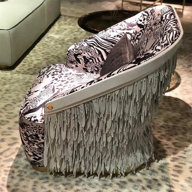 Italy Handmade Modern Accent Lounge Chair High Quality Soft Leopard Print Tassel Casual Villa Apartment Leisure Living Room