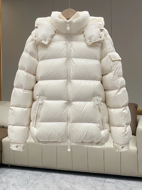 الشتاء ort مقنعين أسفل Jaet 2025 جديد Sle ex الأبيض Du ريشة معطف دافئ Thiened طويل Sve سستة إغلاق معطف #5
