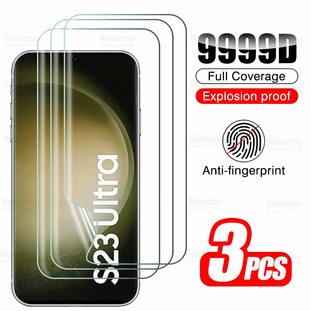 For Samsung Galaxy S23 Ultra Hydrogel Film 3Pcs Full Glue Screen Protector Sumsung S 23 Plus 23S S23Ultra 5G Soft Film Not Glass