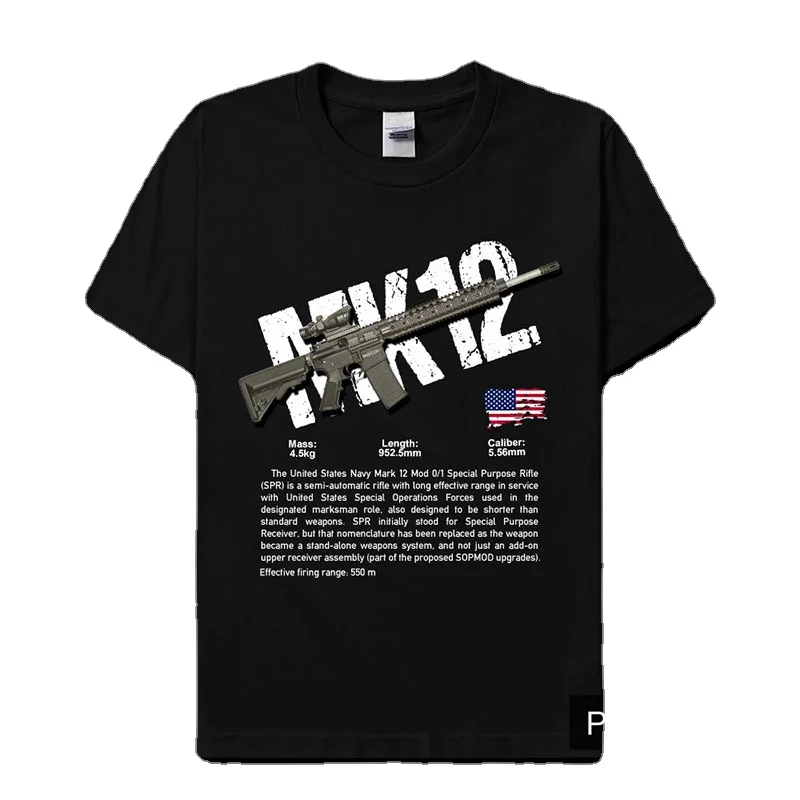 US MK12 Sniper Rifle Military Weapon Gun Printed T-Shirt CSGO Gun Fan Summer Cotton Short Sleeve O-Neck Unisex T Shirt New S-3XL