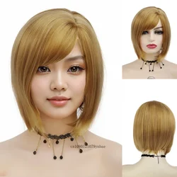 Peluca sintética con flequillo para mujer y niña, pelo corto y recto, resistente al calor, color rubio, estilo Bob, ideal para fiesta de disfraces