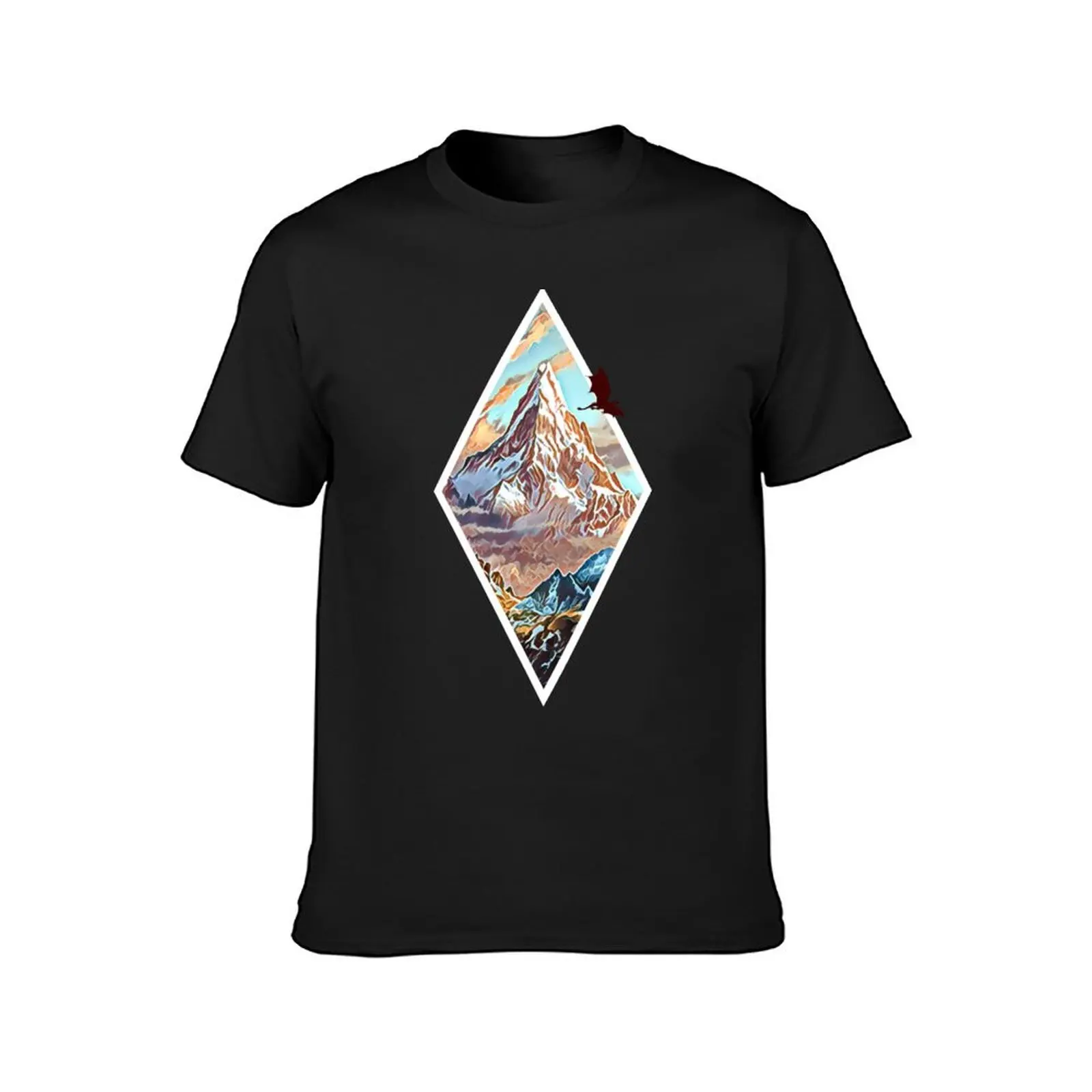 The Lonely Mountain - Dragon - Digital Art - Diamond Frame Black Fantasy T-Shirt summer tops tees workout shirts for men