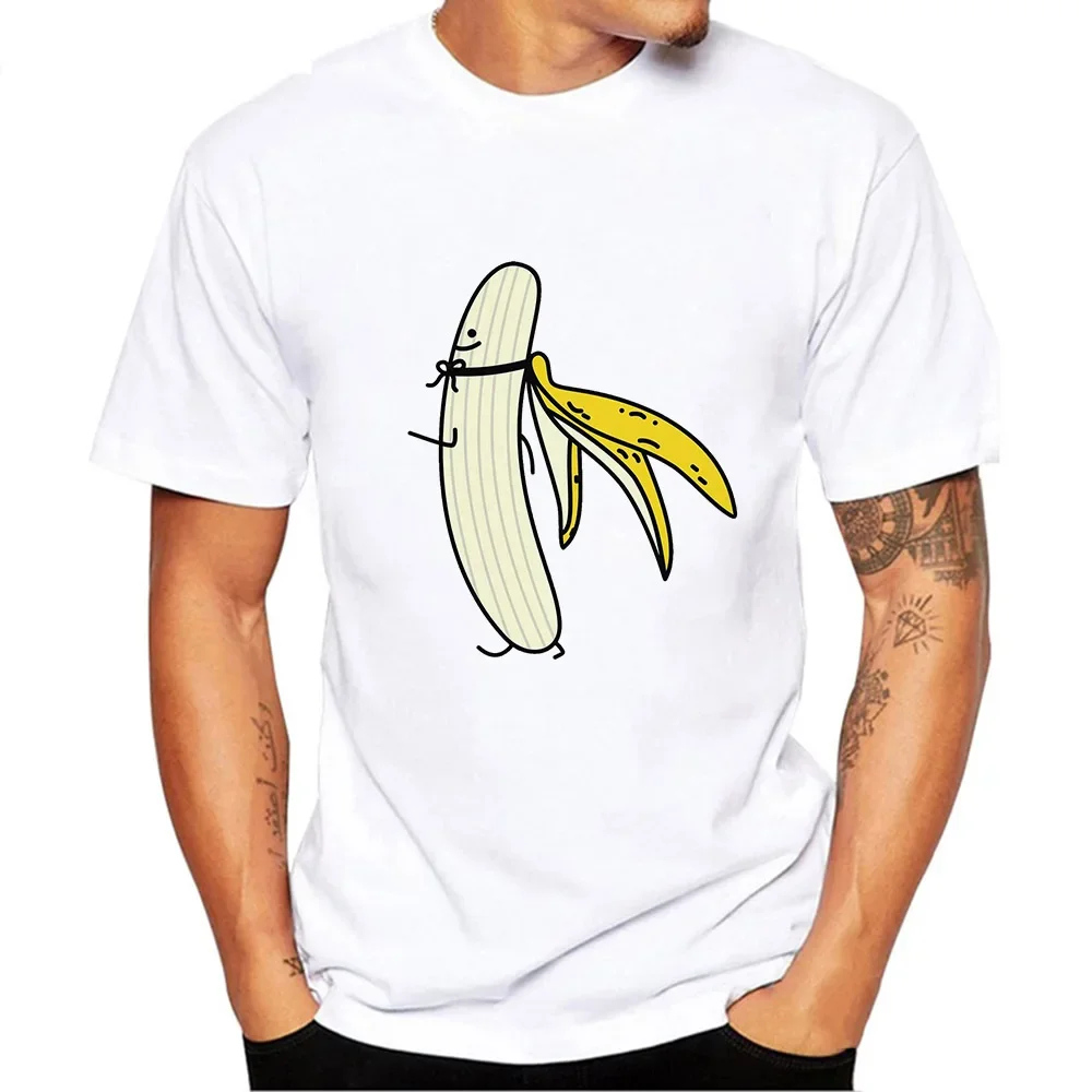 Men\'s Banana Disrobe Funny Design Print T-shirt Summer Humor Joke Hipster T-Shirt White Casual T Shirts Outfits Streetwear