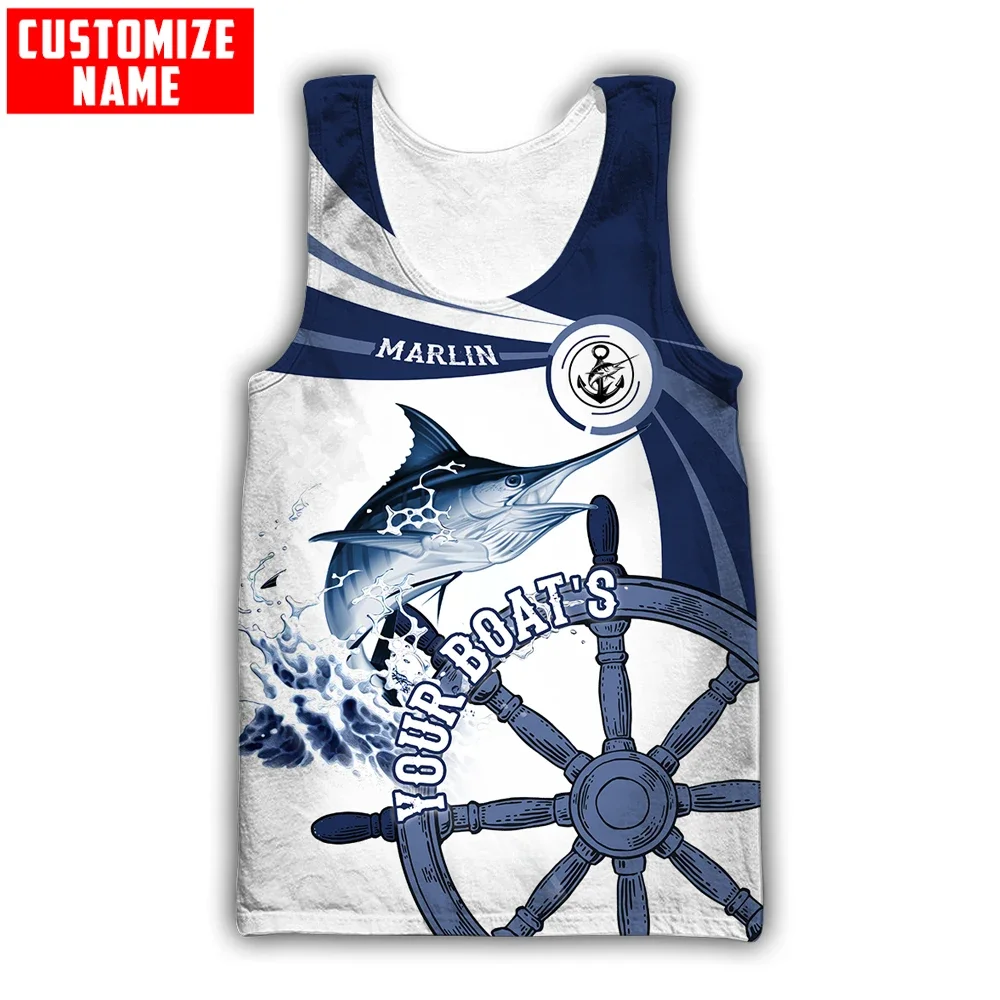 Custom name Marlin / Wahoo fishing 3D Printed Mens Vest Fashion Sleeveless T-shirt summer streetwear Cool Unisex Tank Tops BX52