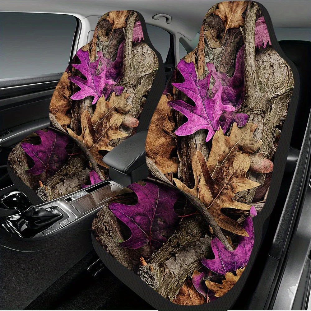 2pcs Thanksgiving Autumn Leaf Print Car Seat Covers - Durable Polyester Front Protectors, Easy Install & Washable, Stylish Inter