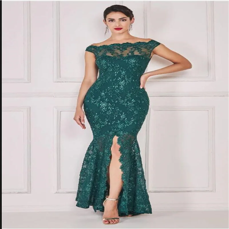 

Dark Green Luxury Applique Lace Sleeveless Evening Dresses Mermaid Floor-length Gowns For Women Wedding Party 2023 LQ231115