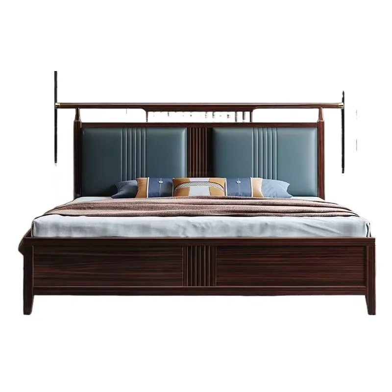 New Chinese Style Solid Wood Bed 1.5m 1.8m 2m x 2.2m Double Master Bedroom Wedding Bed Ebony Furniture for Household