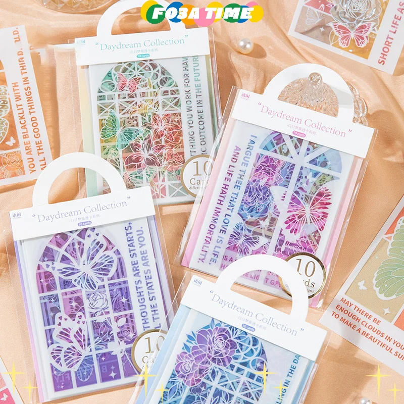 

10Sheets/Bag Butterfly Flower PVC Through Card Ins Wind Decoration Hand Account Flow Hemp Background Student Mark Card