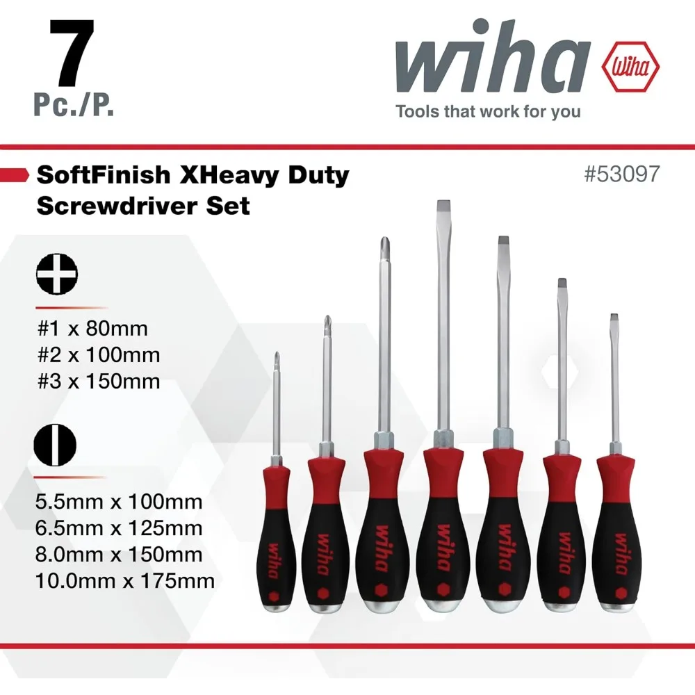 Juego de destornilladores extra resistentes de 7 piezas con puntas ranuradas y Phillips