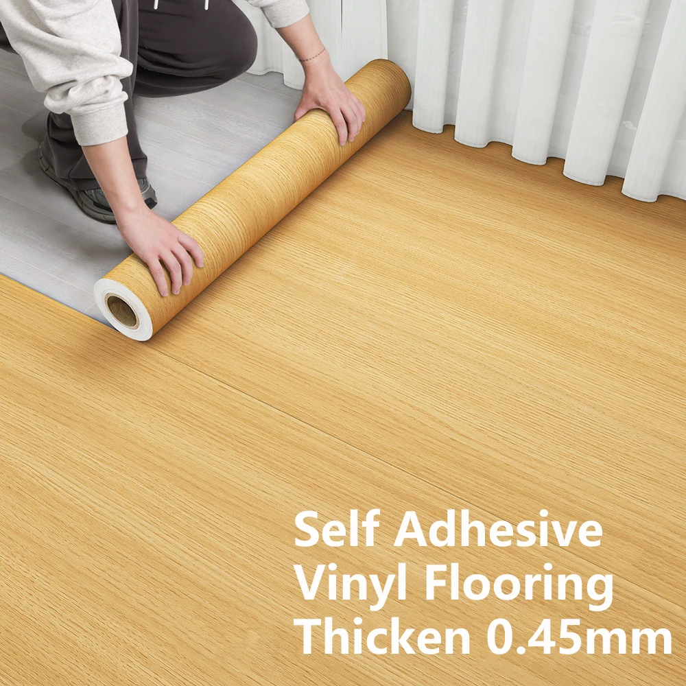 Wood Grain Vinyl Floor Roll Sticker Self Adhesive Peel and Stick Flooring Waterproof Non-Slip for Living Room Bedroom Home Decor