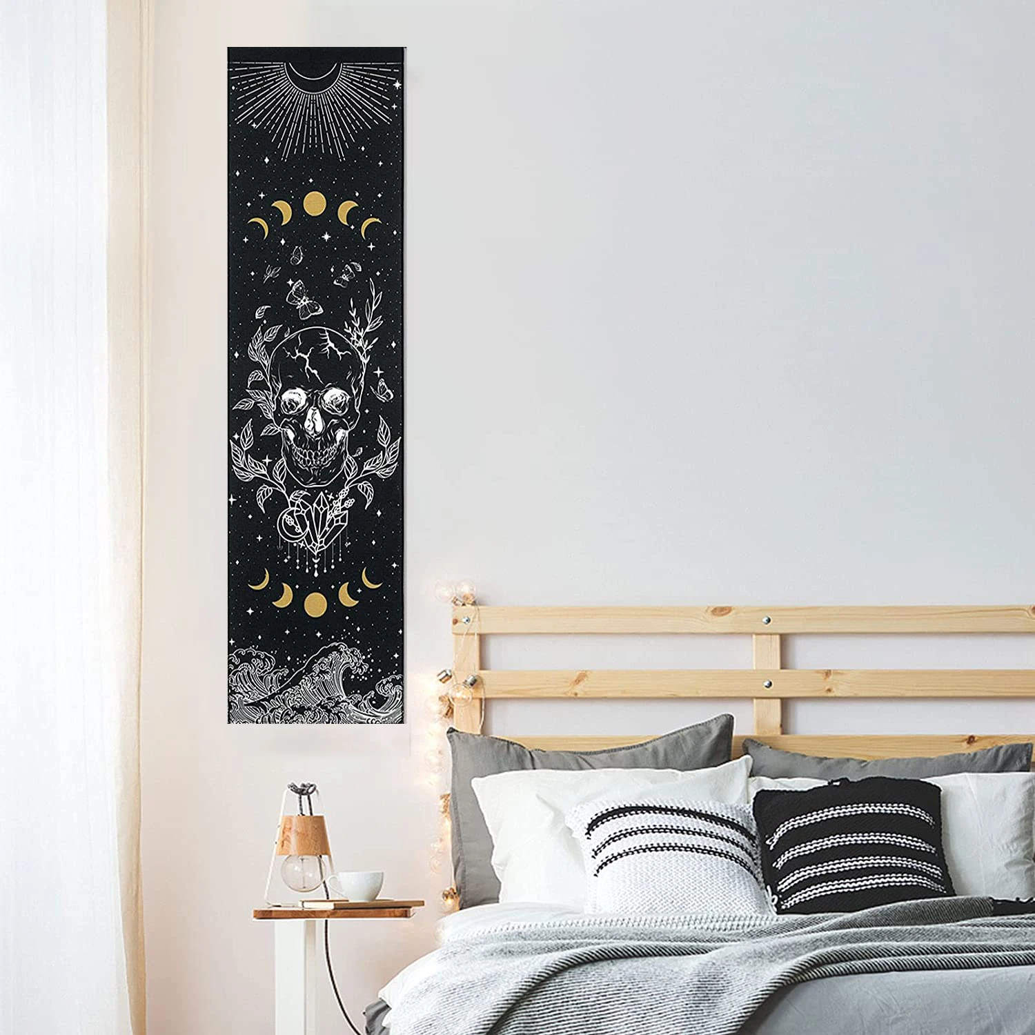 Skull tapestry moon phase tapestry star starry wall hanging black skeleton Witchcraft Hippie butterfly tapestry room Decor