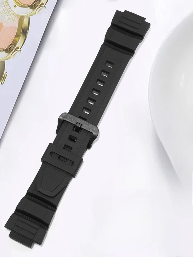 For Casio Silicone Watch Strap MCW-100H/110H W-S220 Rubber Watch Bracelet Replacement for Men Convex Interface 16mm Black