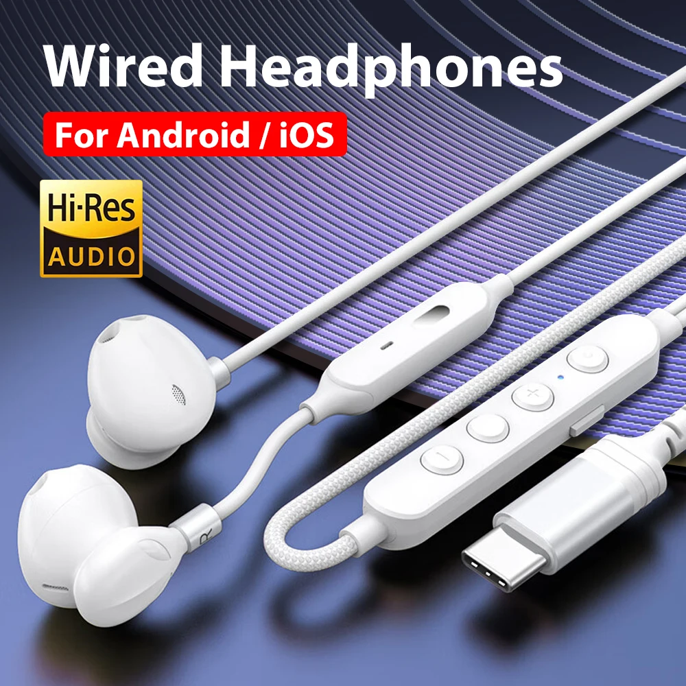Usb tipo c com fio fones de ouvido alta fidelidade som estereoscópico para samsung galaxy iphone 17 xiaomi huawei com microfone