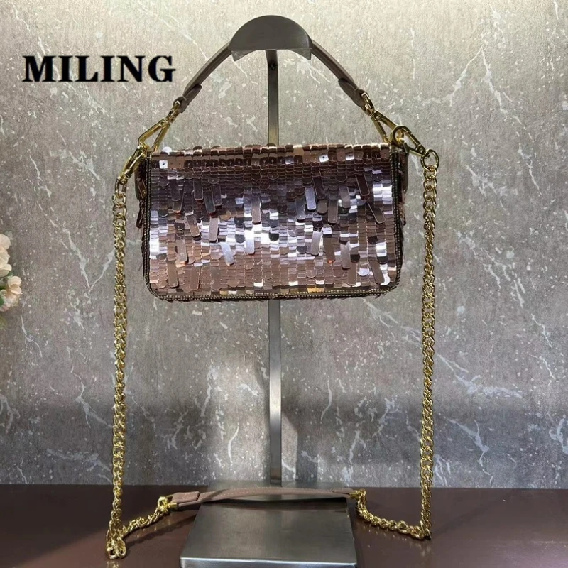 Bling Sequin Underarm Bag Women's Embellishment Single Shoulder Crossbody Bag Fashionable Sparkling Nightclub Bag 20cm