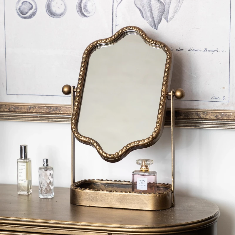 Small Girls Makeup Mirror Luxury Vintage Aesthetic Bedroom Makeup Mirror Table Metal Espejo Decorativo Pared House Accessories