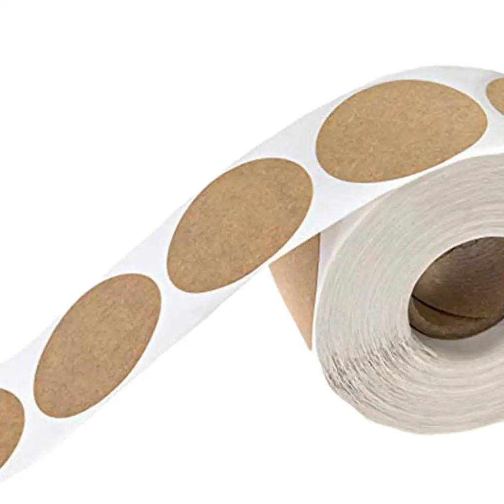 2x1 Roll with 500 Pieces of Round Blank Kraft Stickers Self- Labels DIY Brown