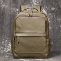 Men's Genuine Leather Backpack - Military Green Full-Grain Vintage Rucksack, 15\