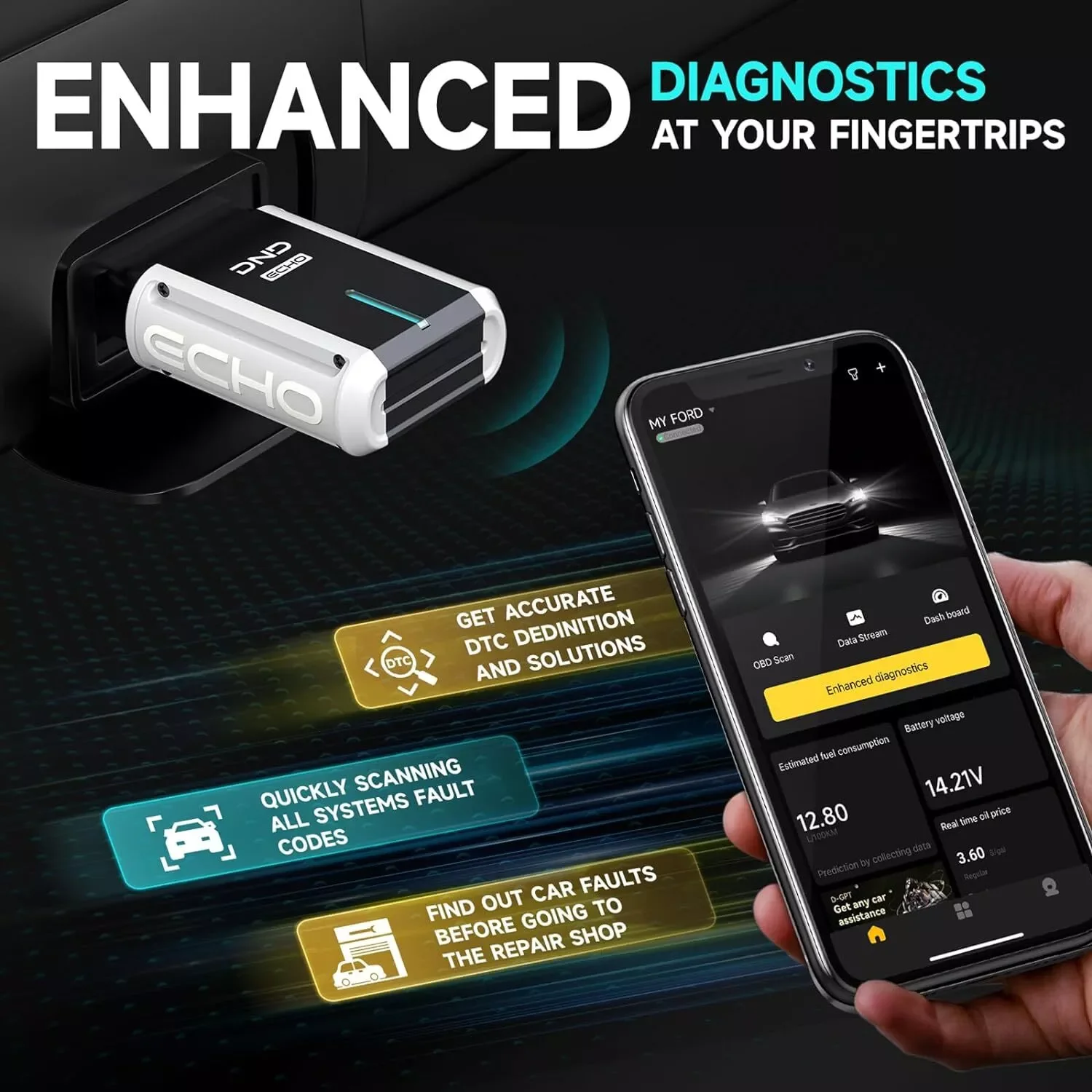 ANCEL DND ECHO بلوتوث Obd2 الماسح الضوئي جميع النظام التشخيص أداة مسح ضوئي النفط BMS الفرامل EPB إعادة تعيين لمحرك فحص iOS وأندرويد ﻿