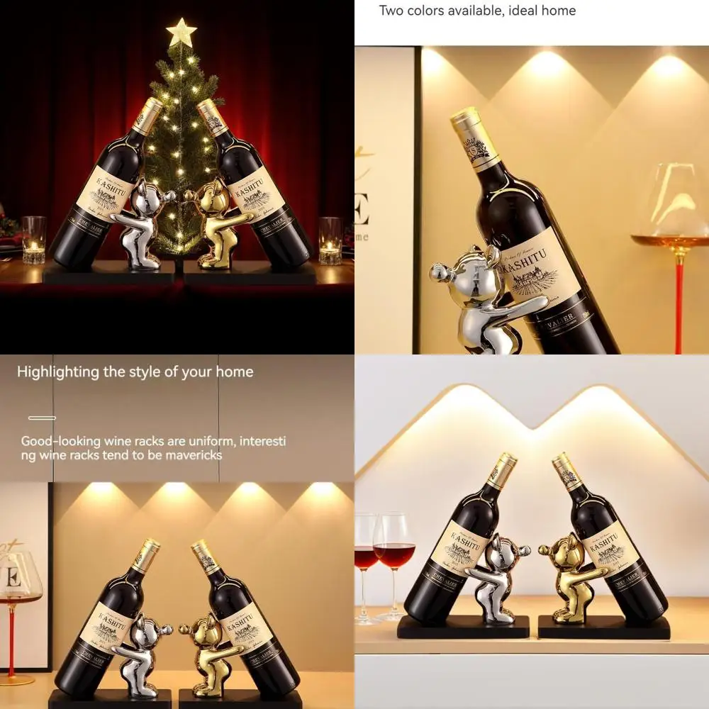 

Dual-Tone Wine Rack - 8.5x4x6.3 - Bear Figurines - Countertop Display Stand - Gift for Wine Enthusiasts