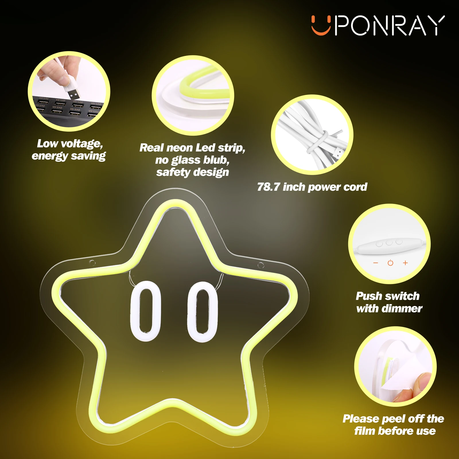 UponRay-Enseigne au néon de jeu Star pour décor de salle de jeu, USB 62, enseigne lumineuse LED à intensité variable pour garçons, décor de chambre d'enfant