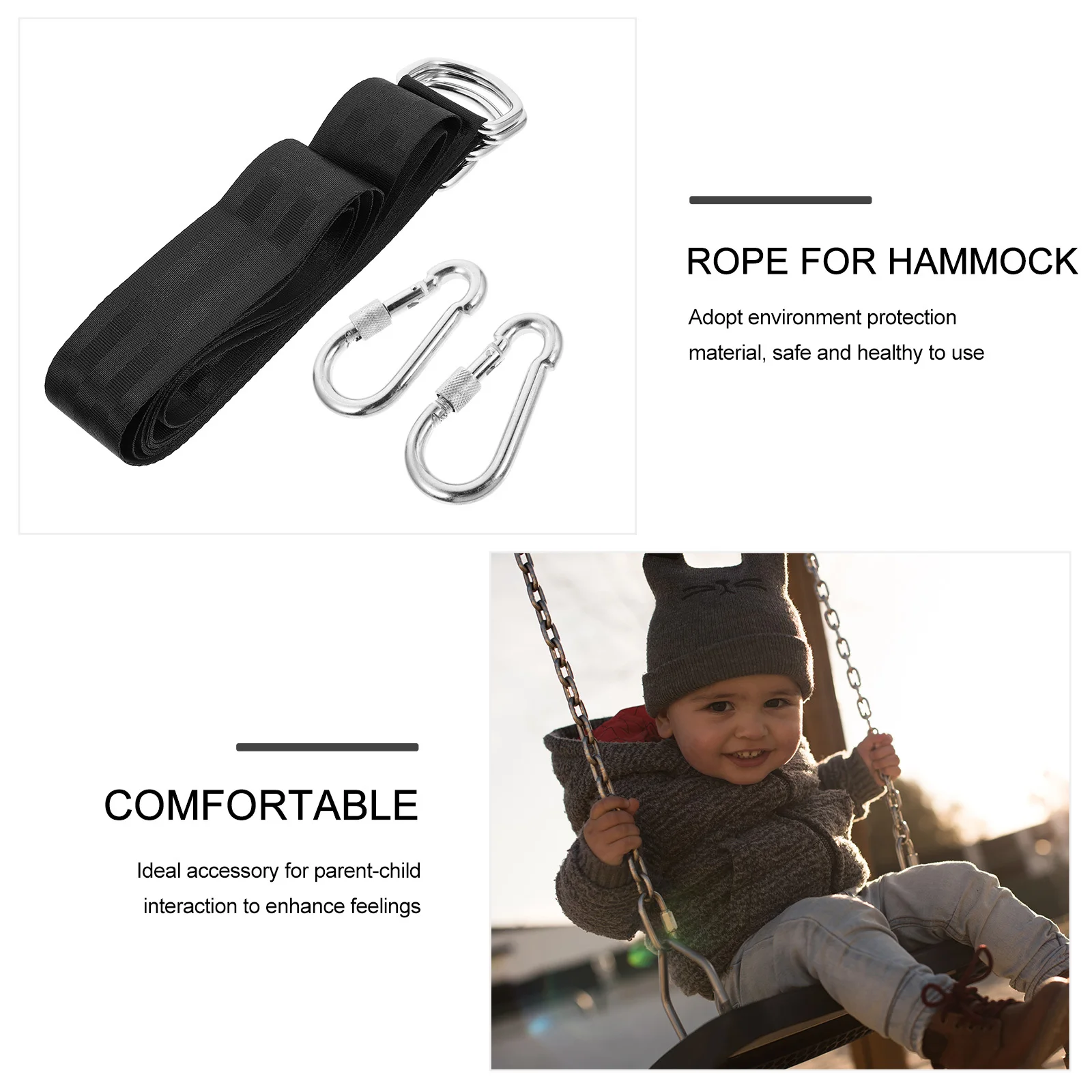 1 set 1 Set Tree Hanging Kit Hammock Outdoor Swing Strap Kit Strap For Swing Seat Rope Carabiner Durable Safe Easy Install