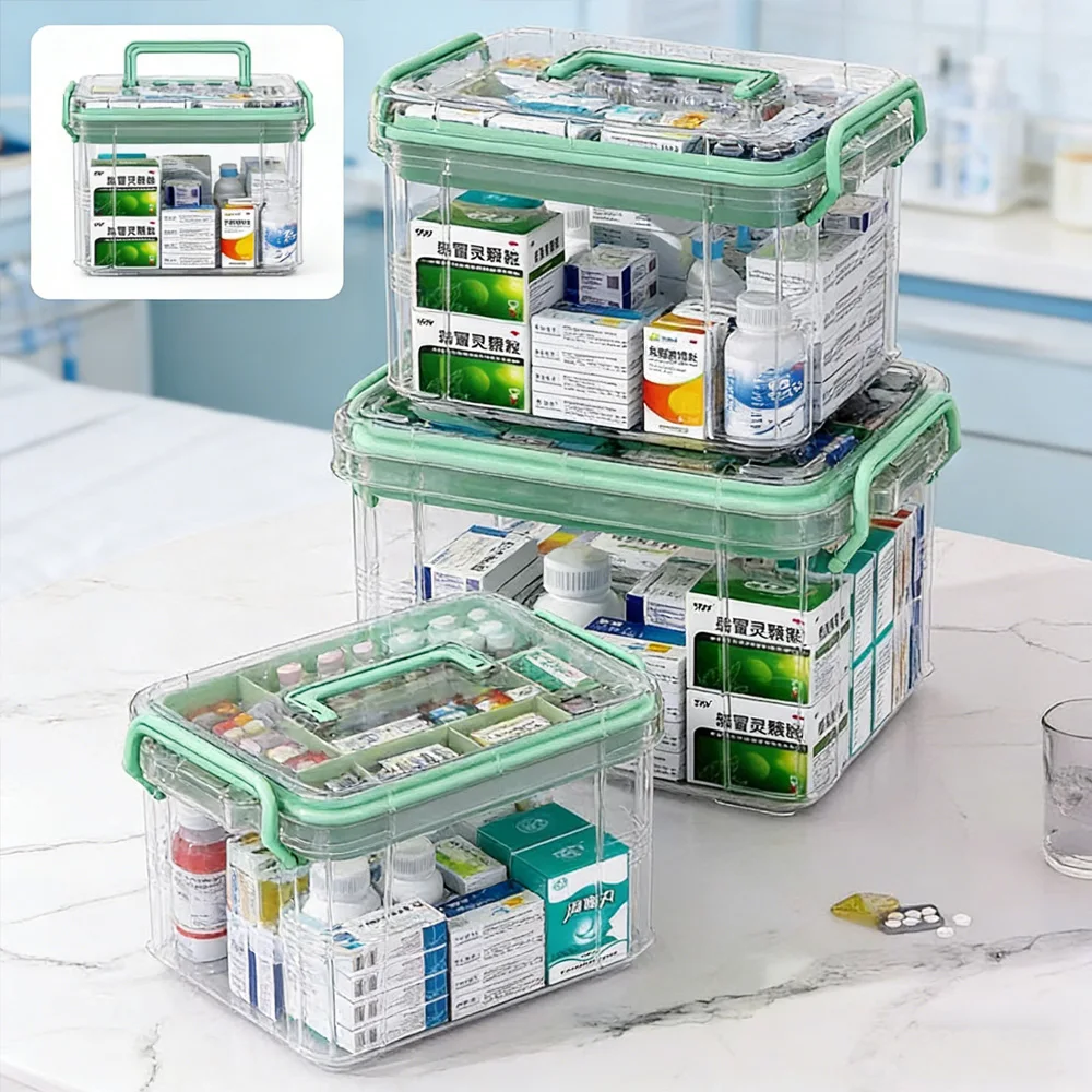 Multifunctional Home Medical Box Double Layer Medicine Chest Portable Emergency Drug Storage Case Family First Aid Kit