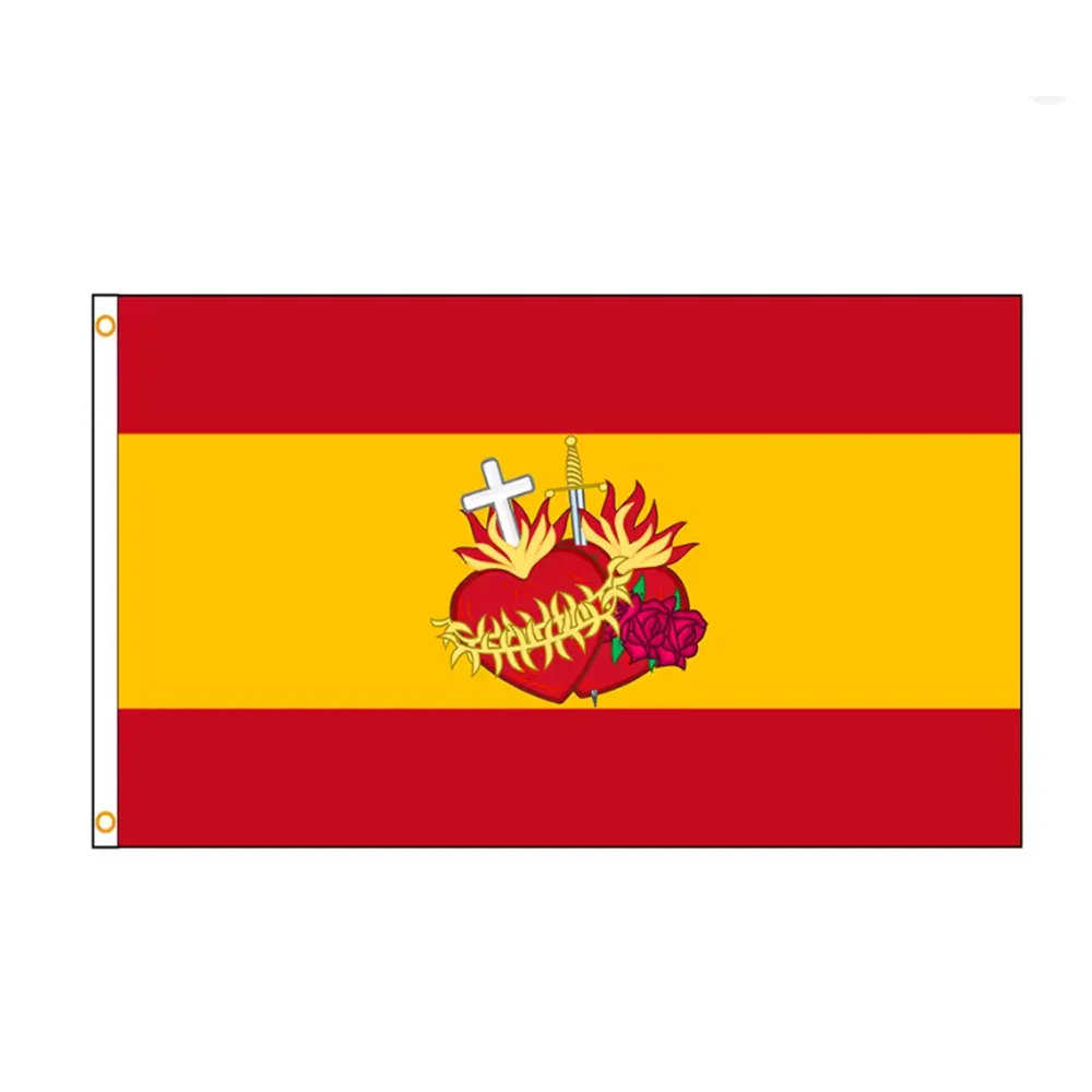 

Spanish Flag with The Sacred Heart of Jesus and The Immaculate Heart of Mary 2x3ft 3x5ft Outdoor Indoor Decor