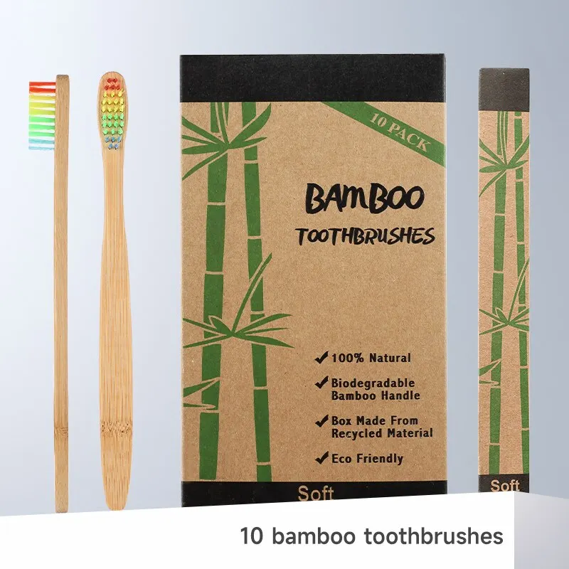 Cross Border Single Bamboo Toothbrush Set Natural Bamboo Toothbrush Tablet Set Ten Pack Bamboo Products Toothbrush