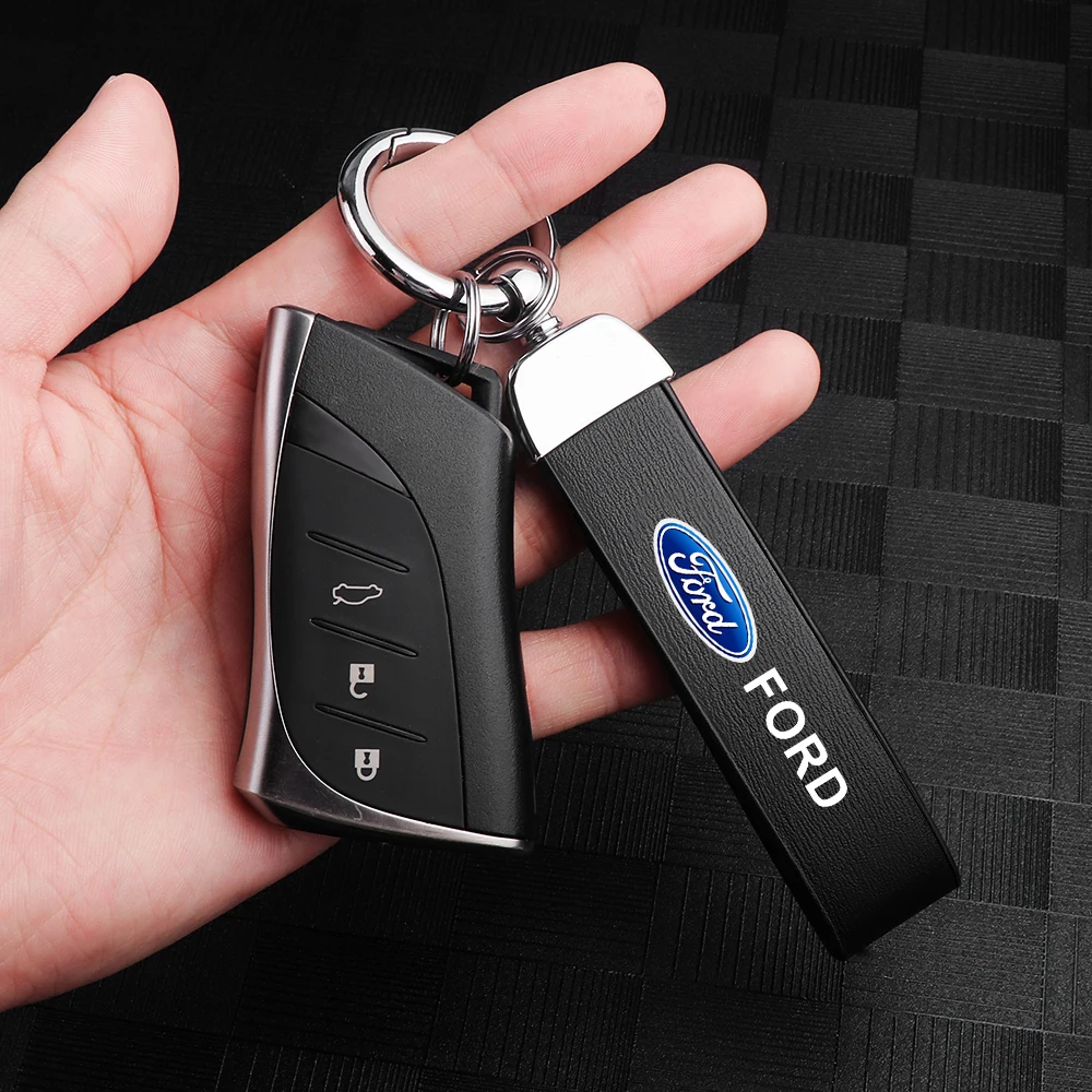 Car Luxury Leather  Logo Keychain Key Rings Key Holder Accessories For Ford Focus Mk2 MK3 MK7 MK4 Fiesta Ranger Mustang Kuga GTD view 2
